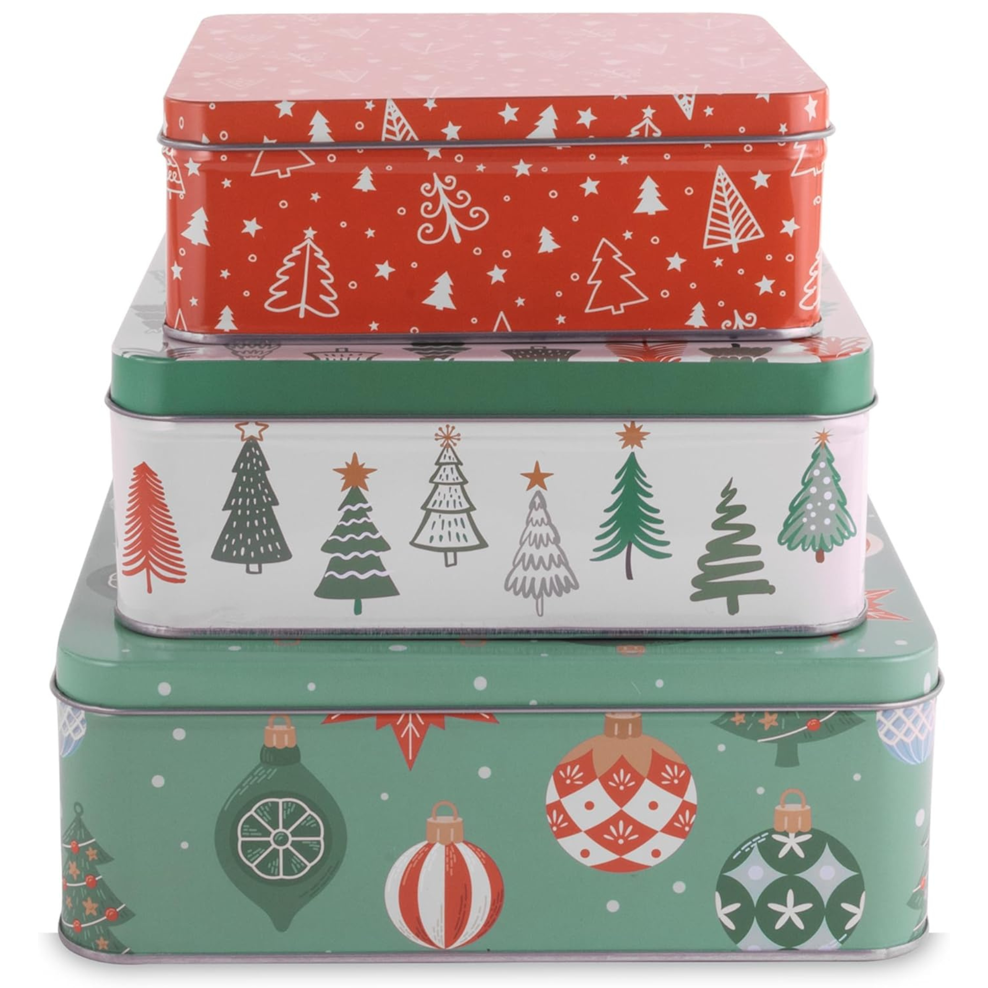 Square Cookie Tins (Set of 3), Ornaments and Trees