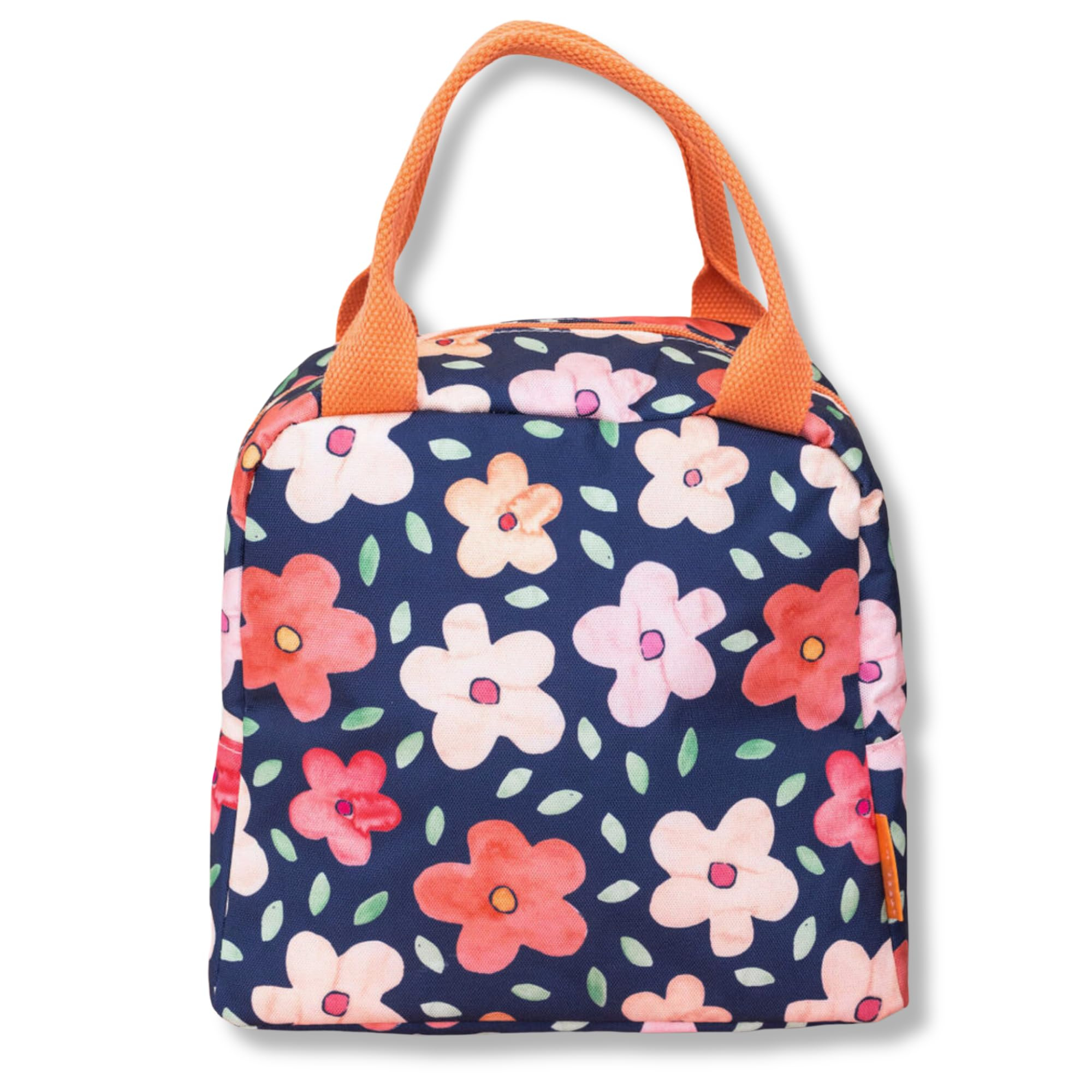 Small Lunch Tote, Navy Bold Floral