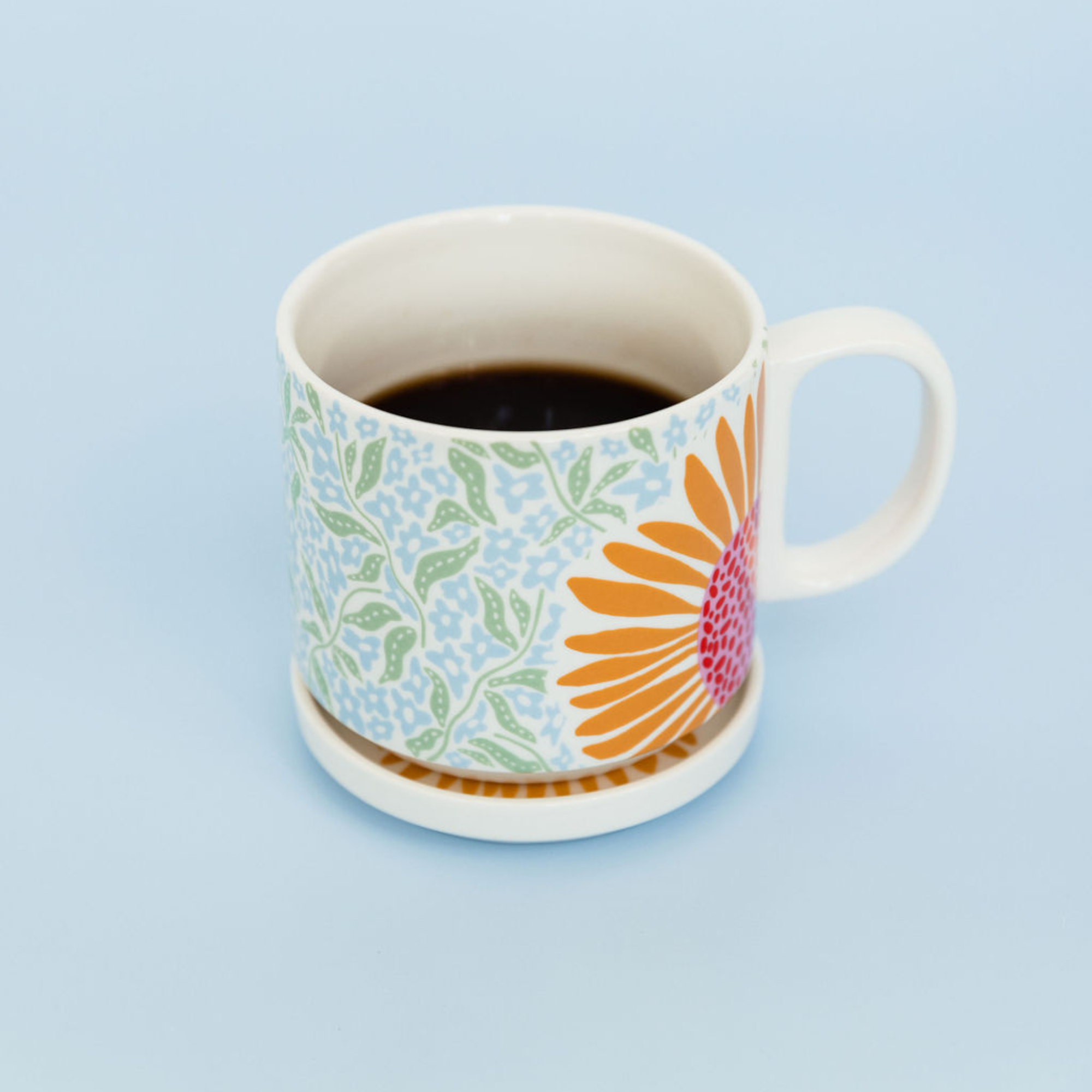 Ceramic Mug with Coaster Lid, Sunflower