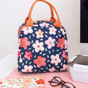 Small Lunch Tote, Navy Bold Floral