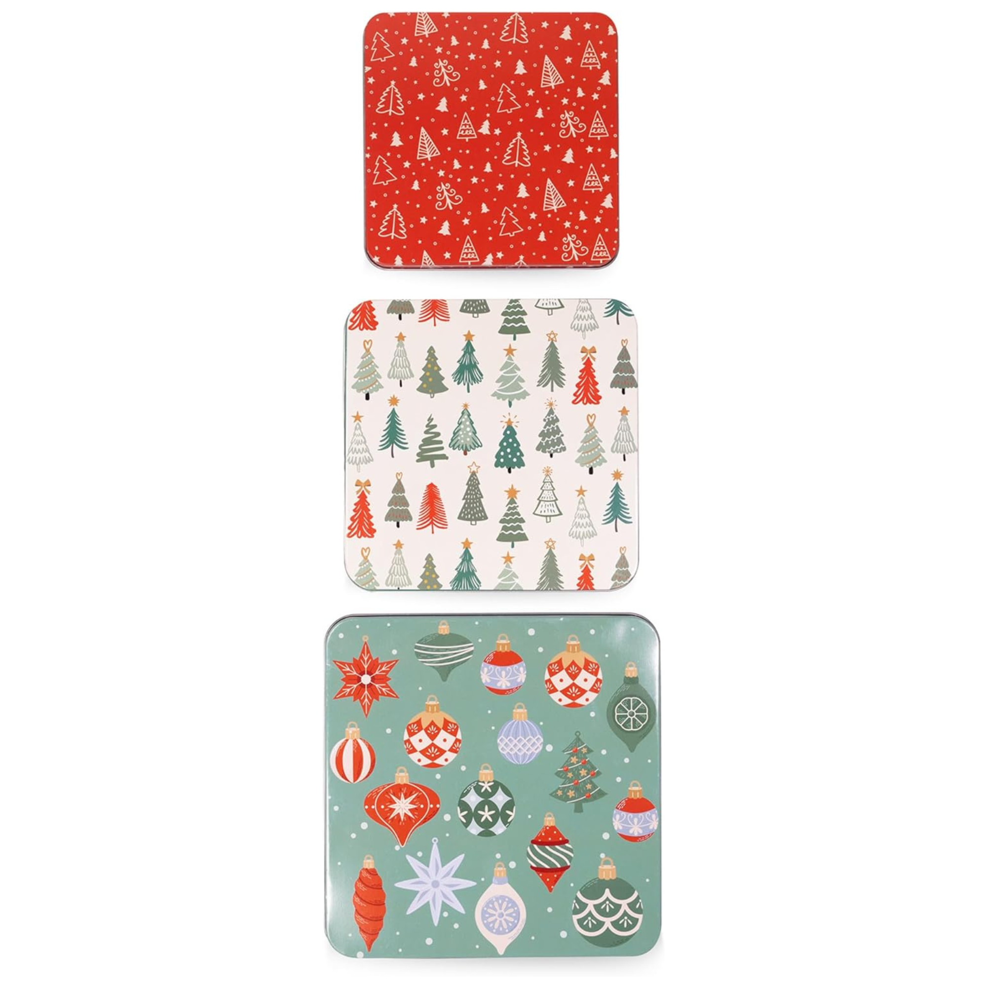 Square Cookie Tins (Set of 3), Ornaments and Trees