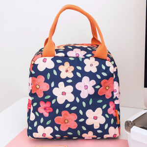 Small Lunch Tote, Navy Bold Floral