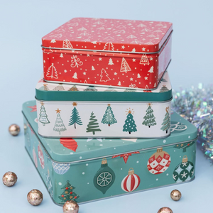 Square Cookie Tins (Set of 3), Ornaments and Trees