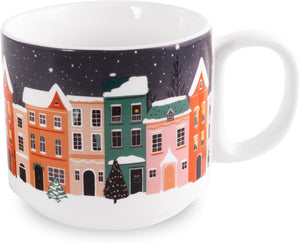 Ceramic Mug with Coaster Lid, Holiday Village