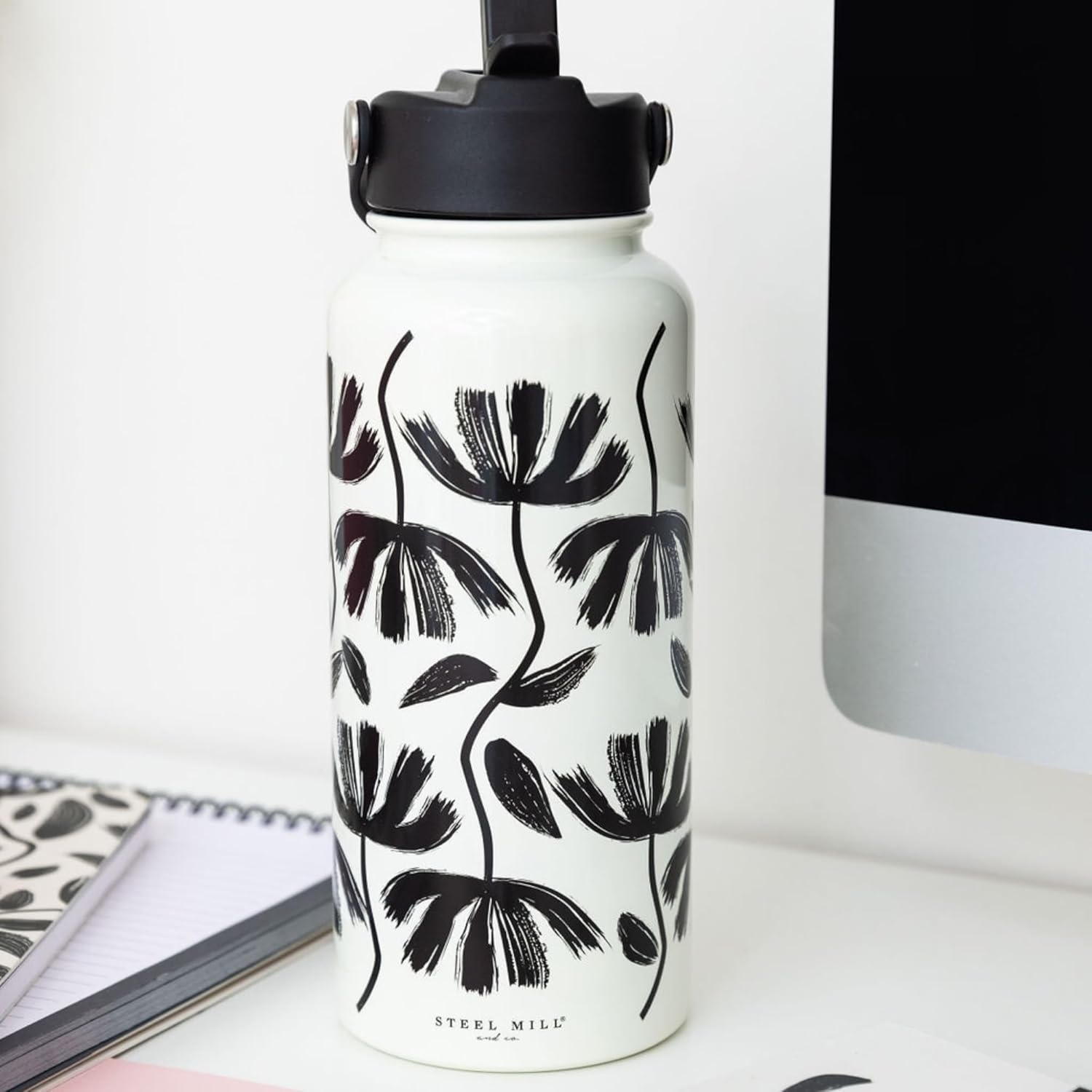 Water Bottle, 33 oz, Hand Drawn Floral