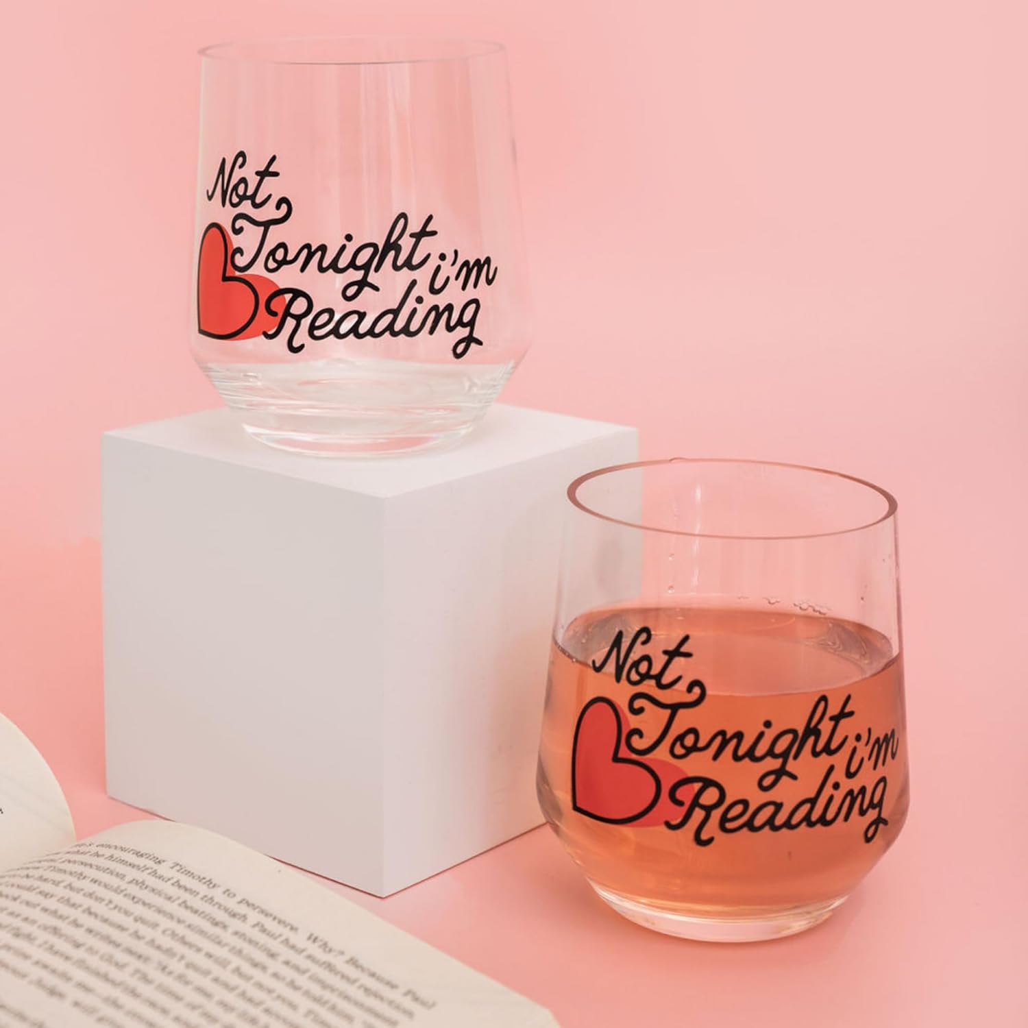 Acrylic Wine Glass Set of 2, Not Tonight I'm Reading