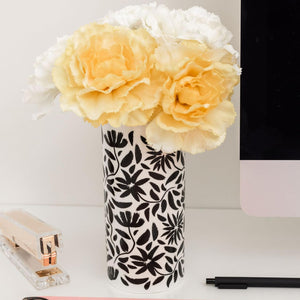 Cylinder Vase, Hand Drawn Floral