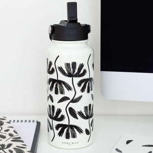 Water Bottle, 33 oz, Hand Drawn Floral