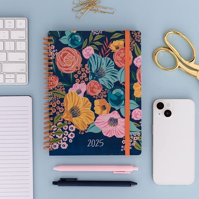 2025 Weekly and Monthly Planner, Garden Blooms Navy