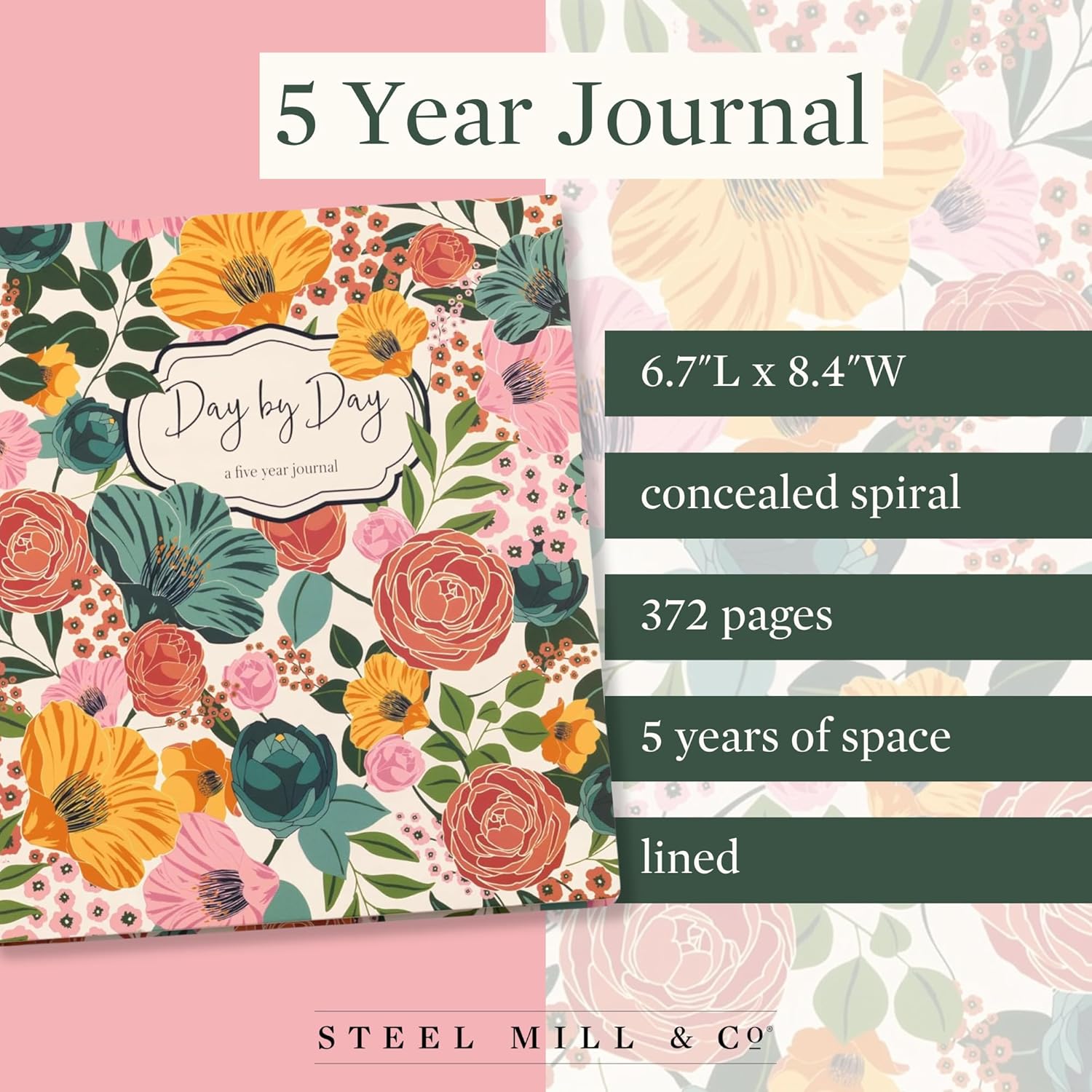 Large 5 Year Journal, Garden Blooms Cream