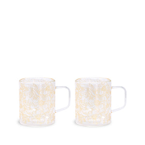 Double Wall Glass Mugs (Set of 2), Floral