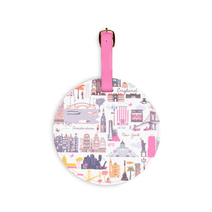 Round Luggage Tag, Travel Icons