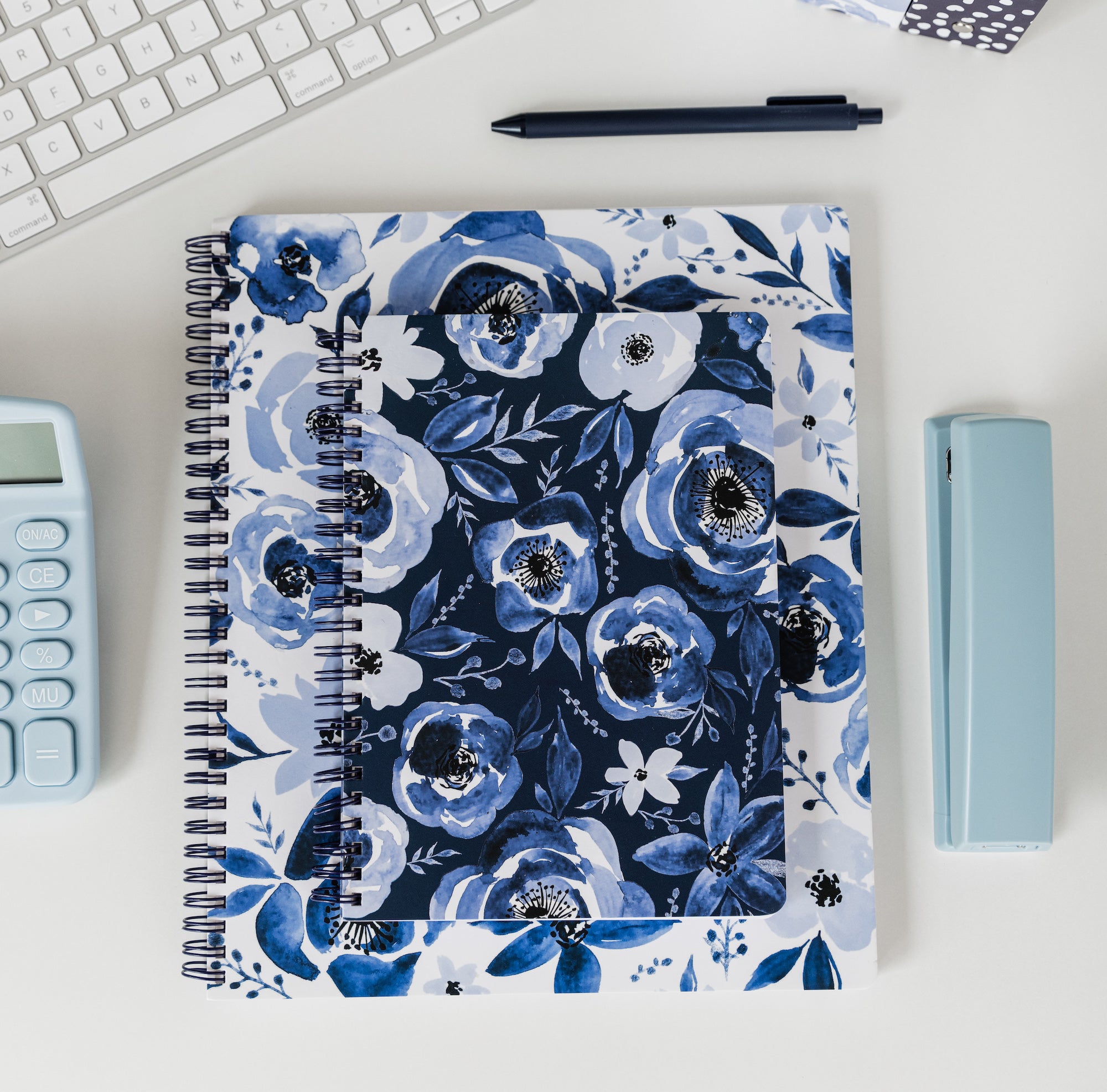 Large Notebook, Blue Watercolor