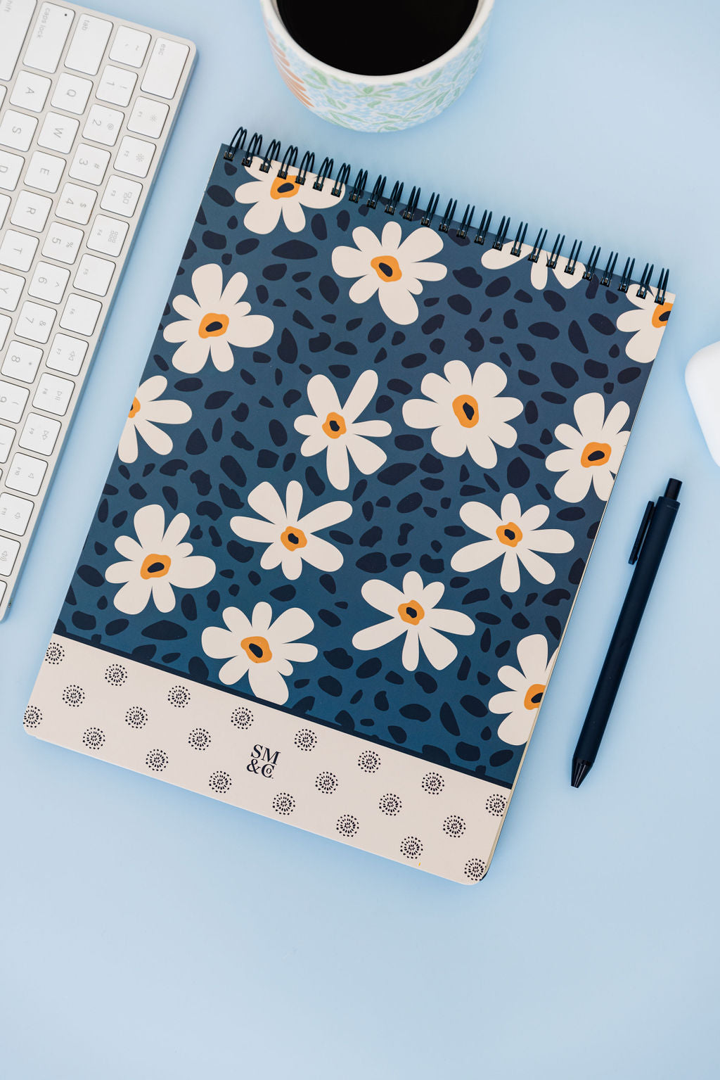 Large Top Spiral Notebook, Leopard Daisy