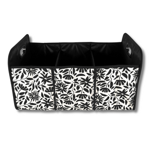 Car Storage Bin, Hand Drawn Black Floral