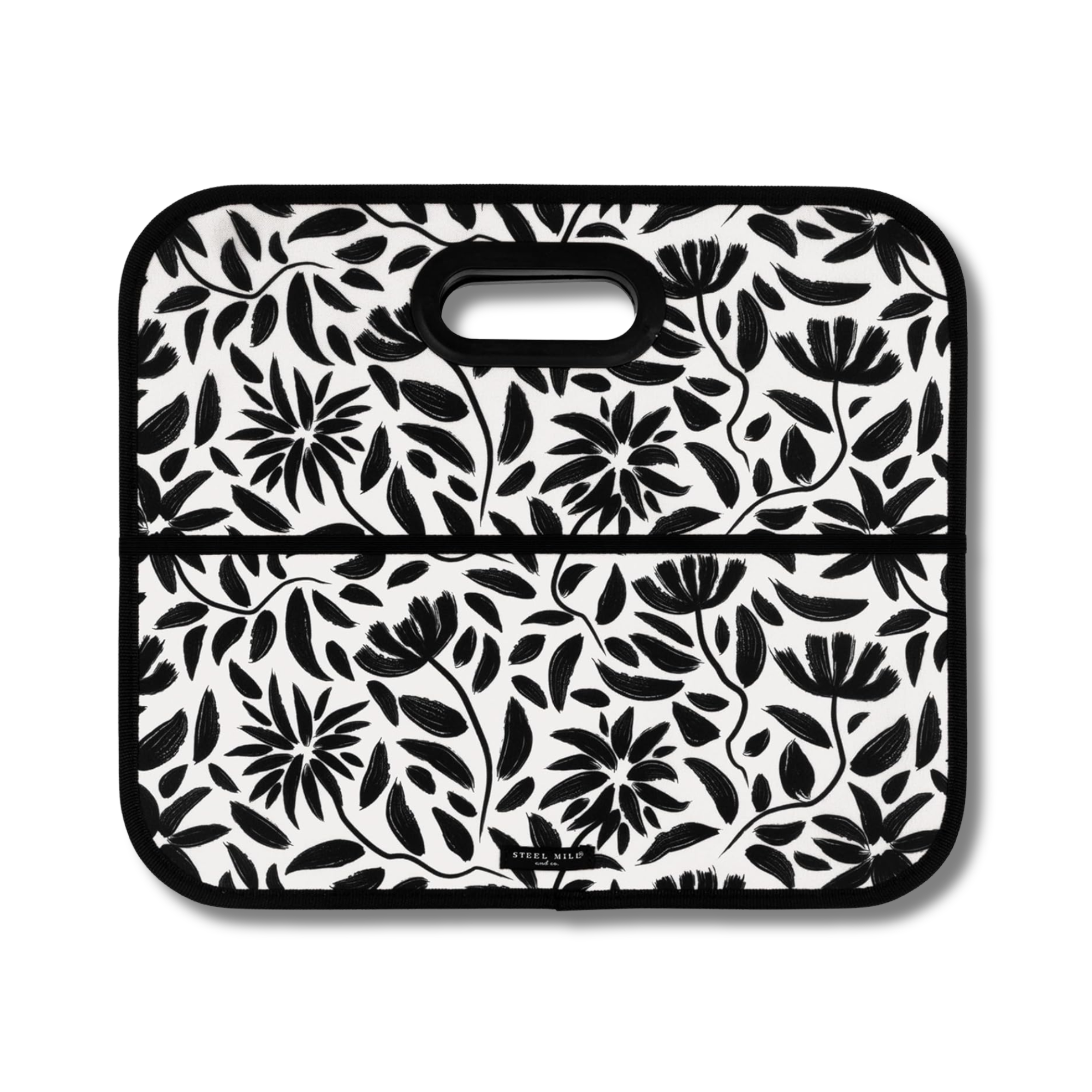 Car Storage Bin, Hand Drawn Black Floral