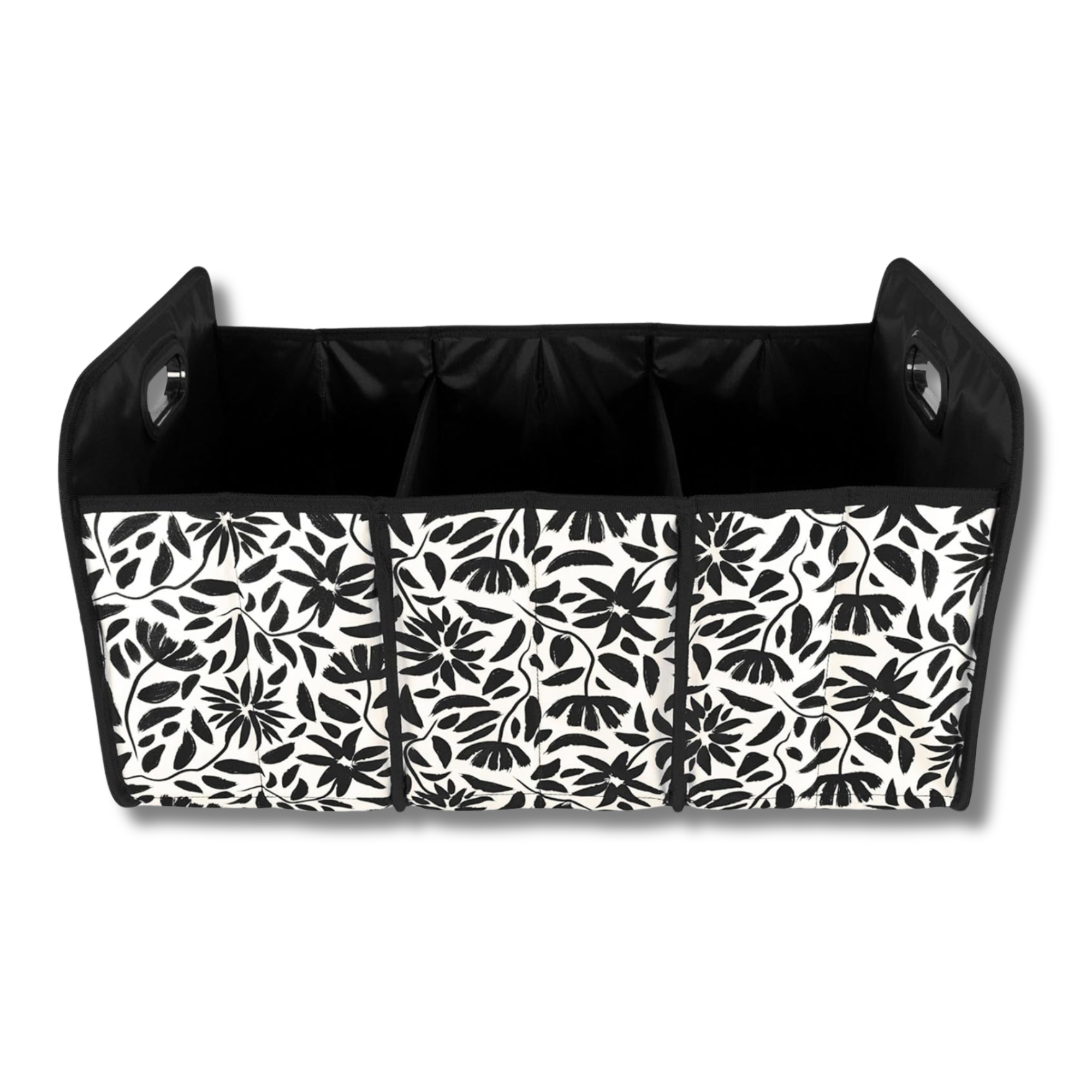 Car Storage Bin, Hand Drawn Black Floral