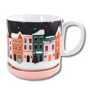 Ceramic Mug with Coaster Lid, Holiday Village