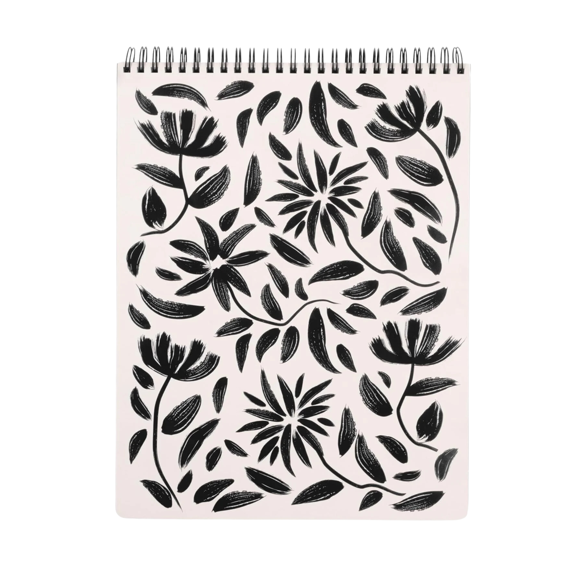 Large Top Spiral Notebook, Hand Drawn Floral