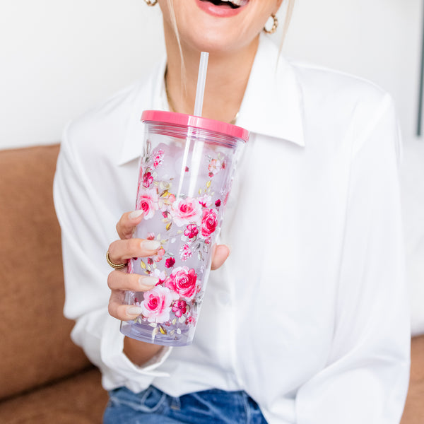 Tumbler with Straw, Orange Blossom - Steel Mill Gifts