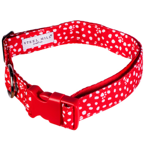 Large Dog Collar, Red Paws and Dots