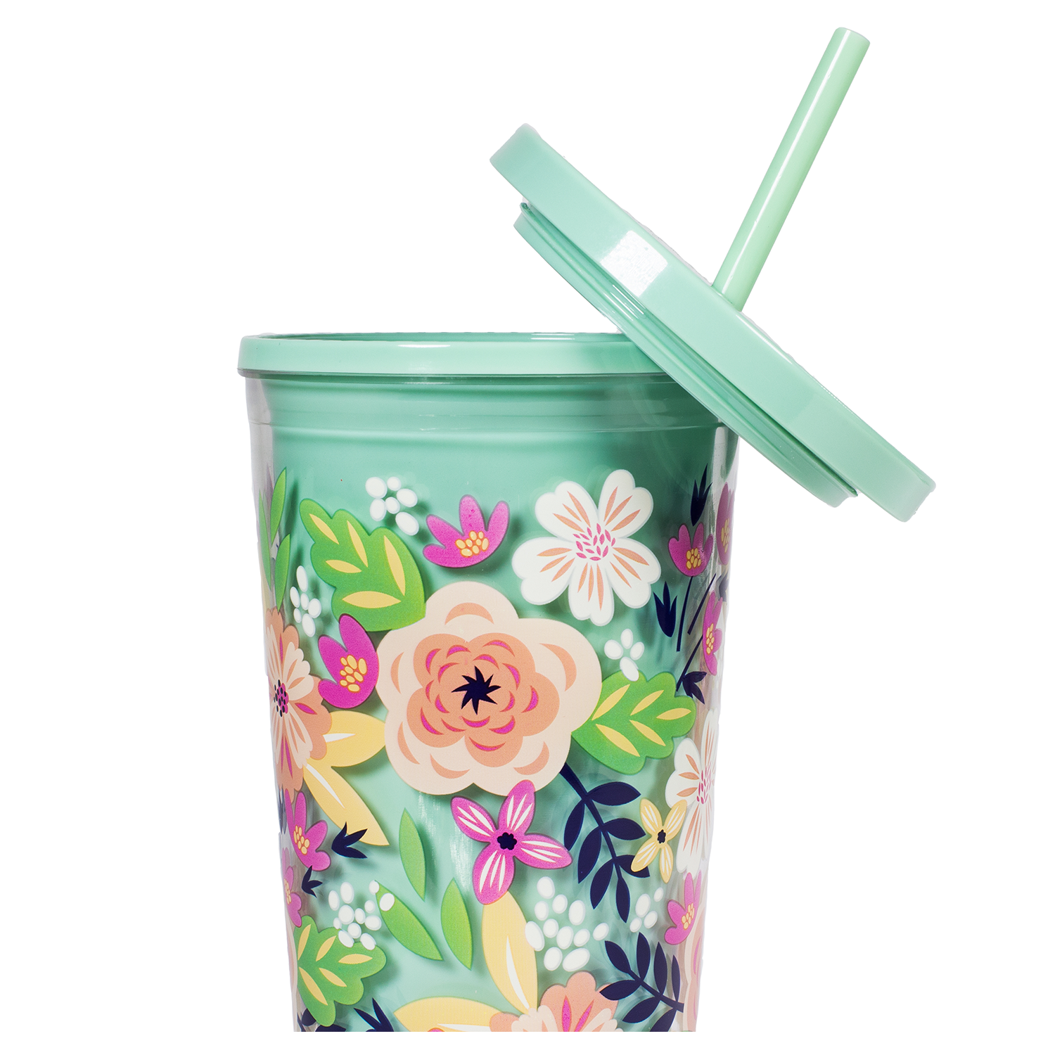 Tumbler with Straw, Mint Floral