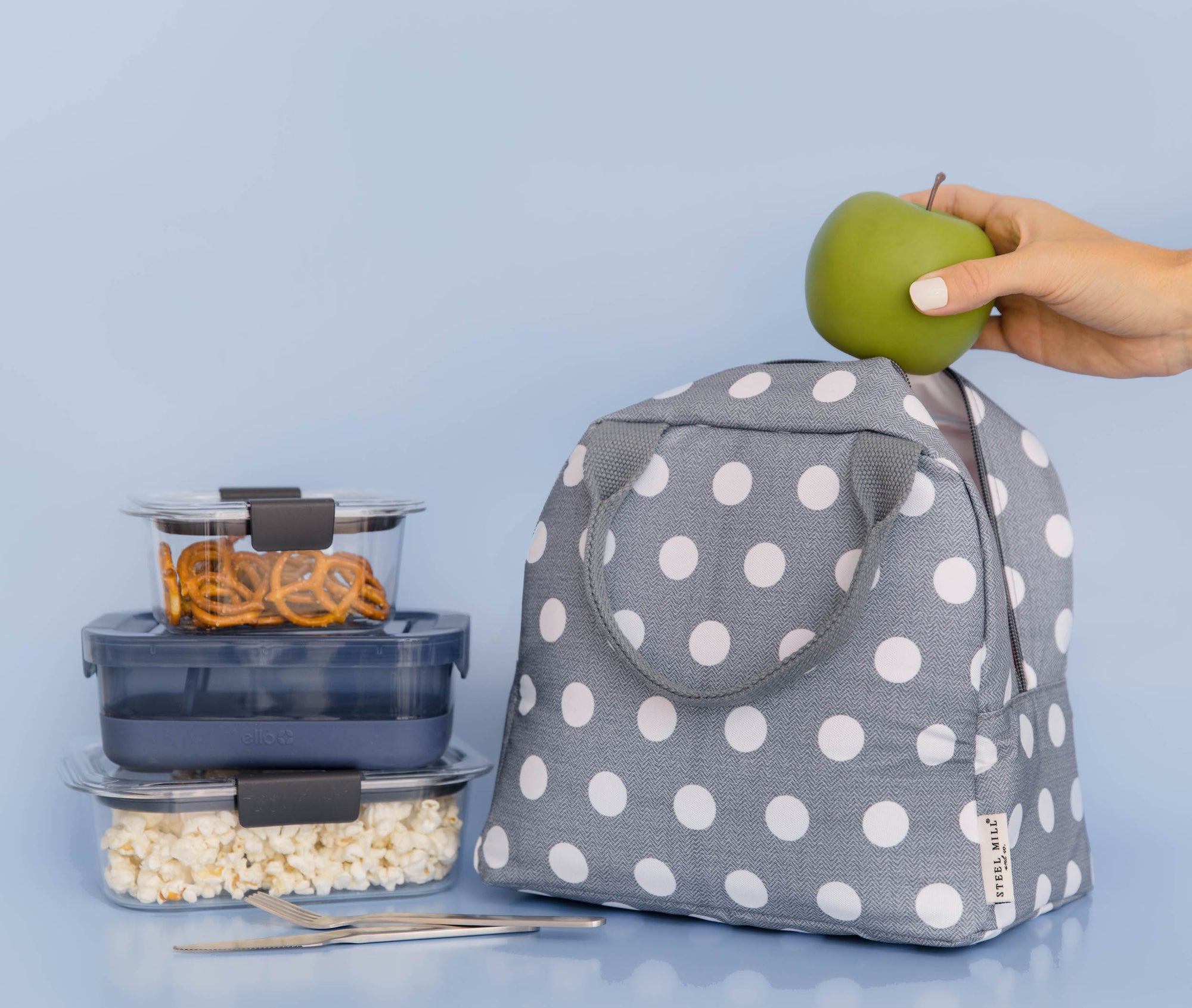 Small Lunch Tote, Textured Large Dots
